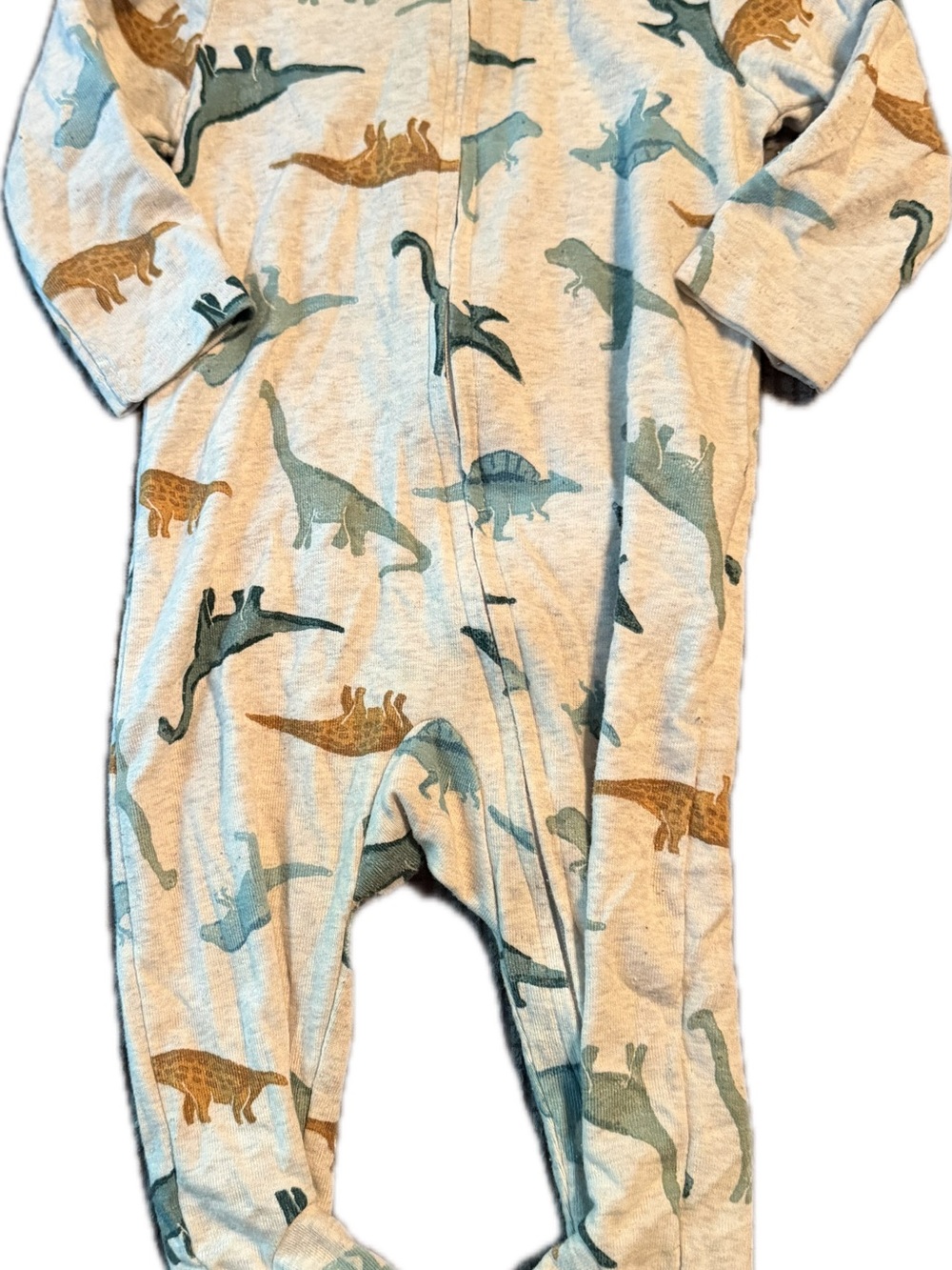 Carter's Neutral Dinosaur Footie One-Piece - Teal & Brown on Gray